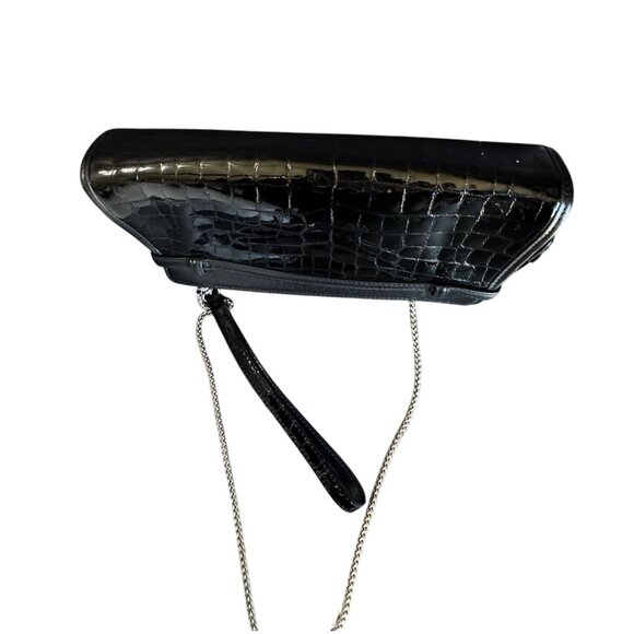 Brighton Black Croc Embossed Leather Clutch Crossbody Purse Silver Heart Medalli - Picture 6 of 6